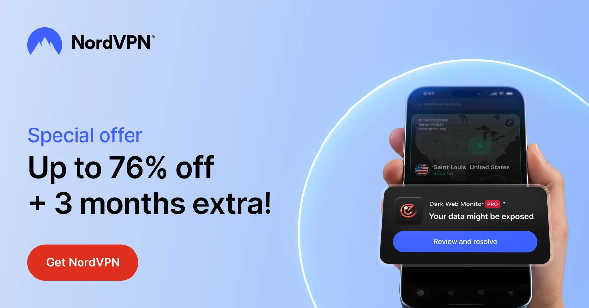 NordVPN special offer campaign creative with phone privacy alert