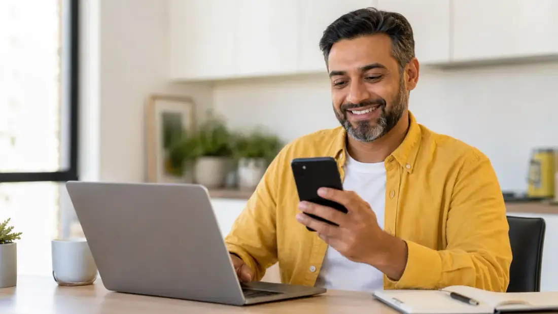 Individual reviewing an identity protection alert on a phone