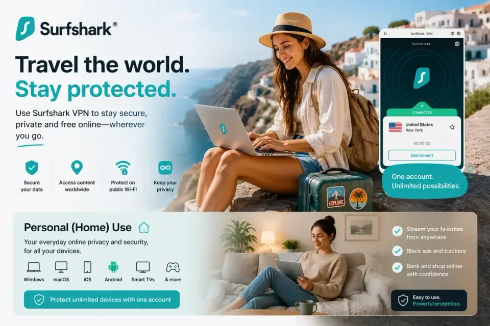 Surfshark travel protection visual for personal and mobile privacy